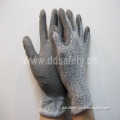 13 Gauge Gray Hppe Nylon Spandex Knitted Shell Smooth Face PU Palmed Coated Cut Resistance 3 Working Gloves